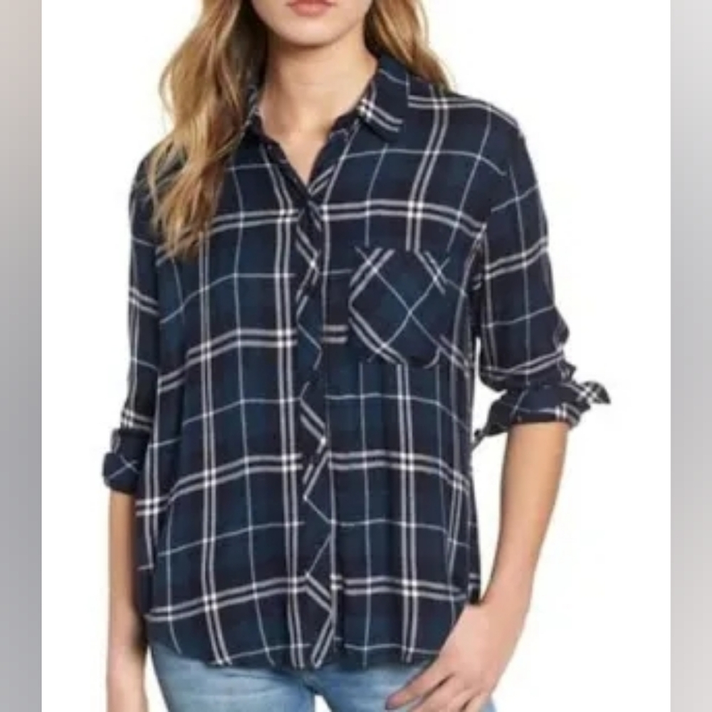 Rails Navy and White Plaid Relaxed Button-Down Shirt